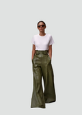 Pantalon Femme Cuir Synthétique Jambes Larges Taille Haute Ceinture Élégance