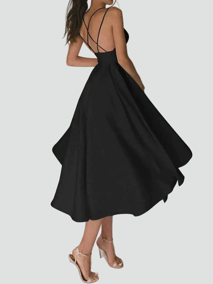 Flared midi cocktail dress with sweetheart neckline for weddings