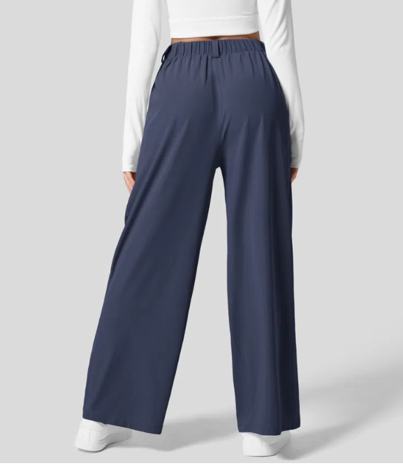 Eleganckie elastyczne spodnie damskie wide leg z wysokim stanem