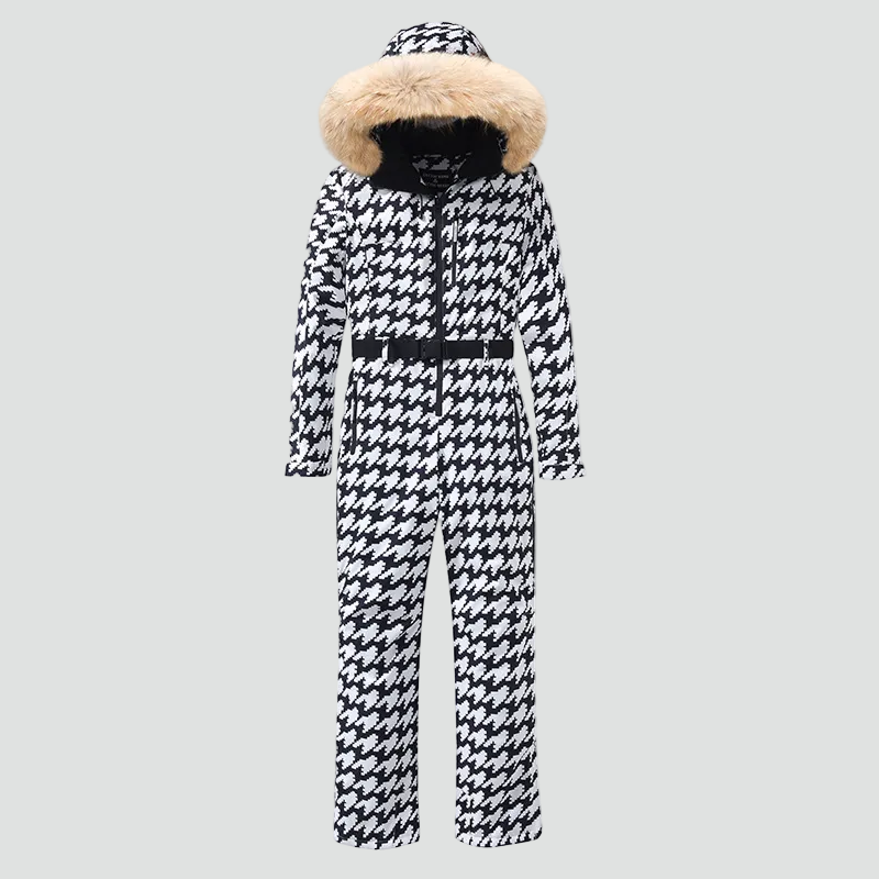 Stylowy damski kombinezon narciarski z faux fur i ochroną termiczną