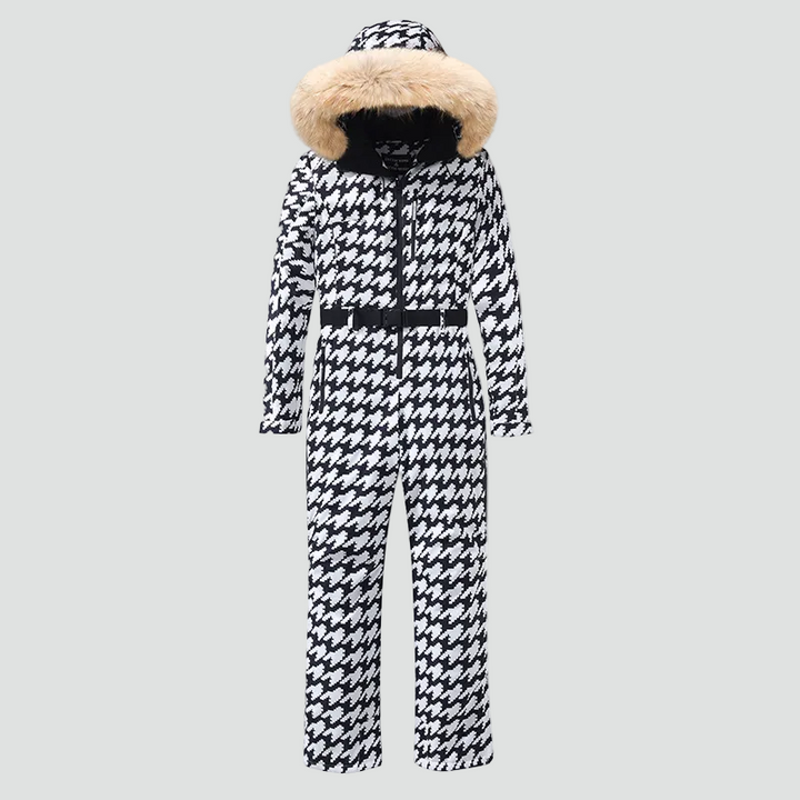 Stylowy damski kombinezon narciarski z faux fur i ochroną termiczną