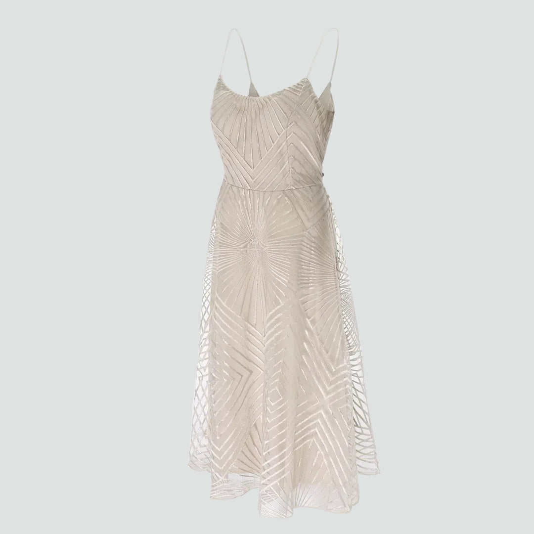 Embroidered midi cocktail dress with straps and open back