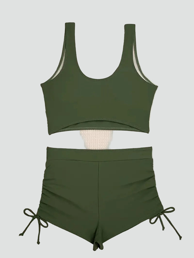 Women's bikini swimsuit with top and high-waisted bottoms