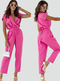 Elegant Women's Jumpsuit with Wrap Neckline and Waist Tie