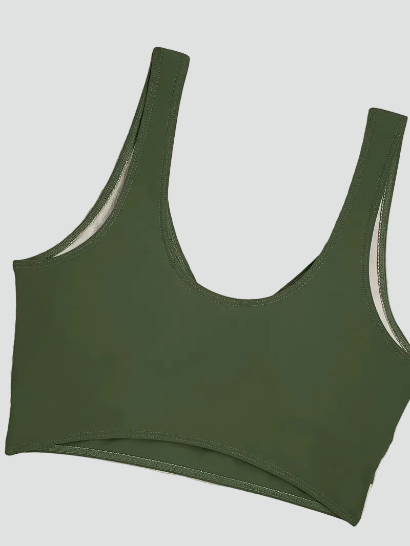 Women's bikini swimsuit with top and high-waisted bottoms