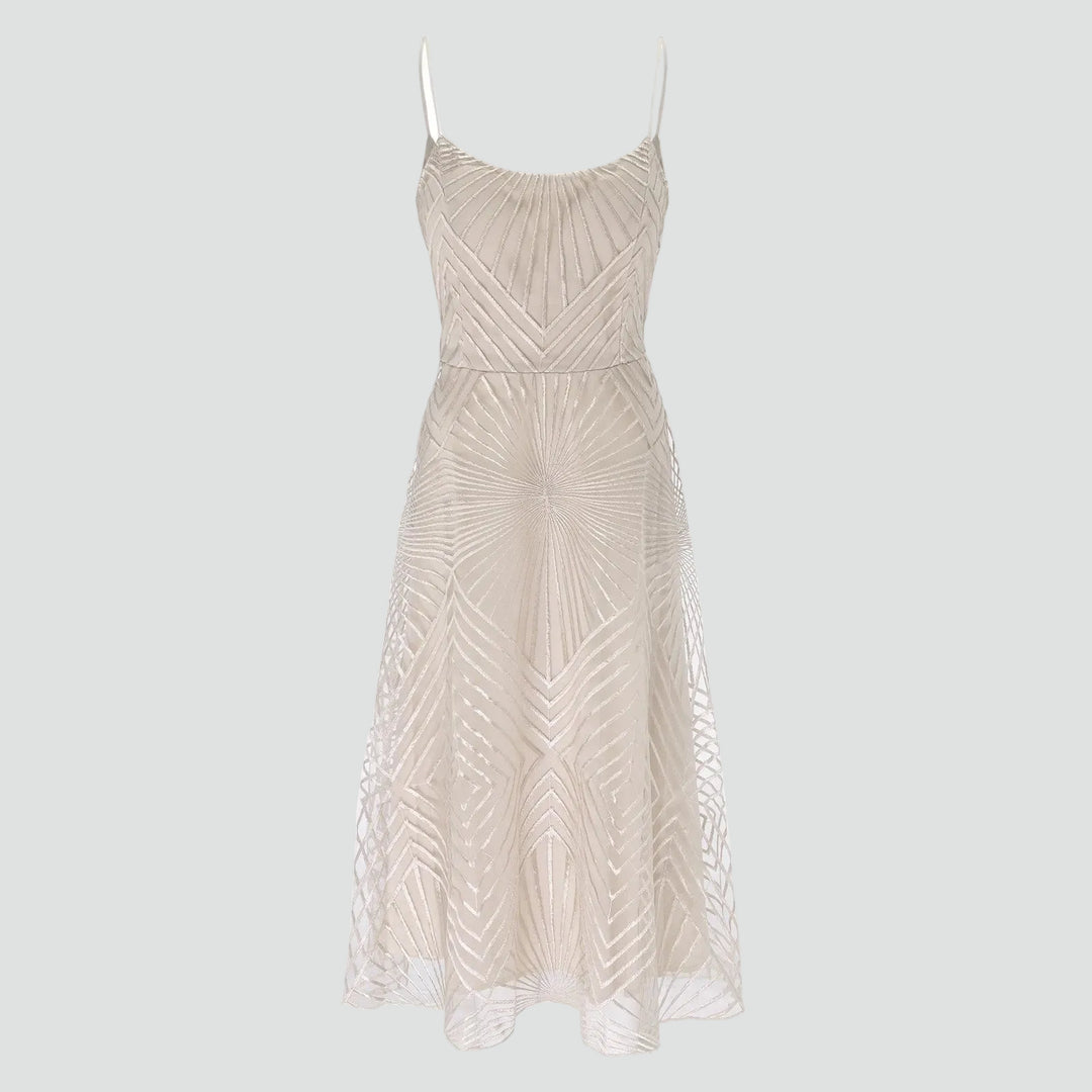 Embroidered midi cocktail dress with straps and open back
