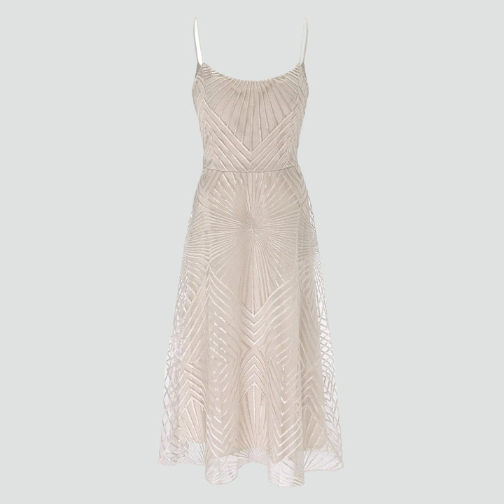 Embroidered midi cocktail dress with straps and open back