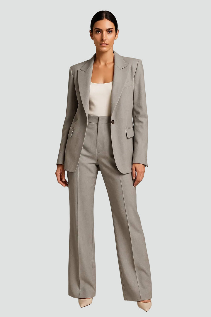 Damski komplet garniturowy z marynarką i szerokimi spodniami z wysokim stanem