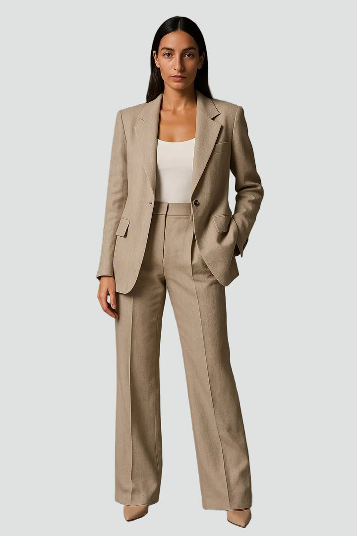Damski komplet garniturowy z marynarką i szerokimi spodniami z wysokim stanem