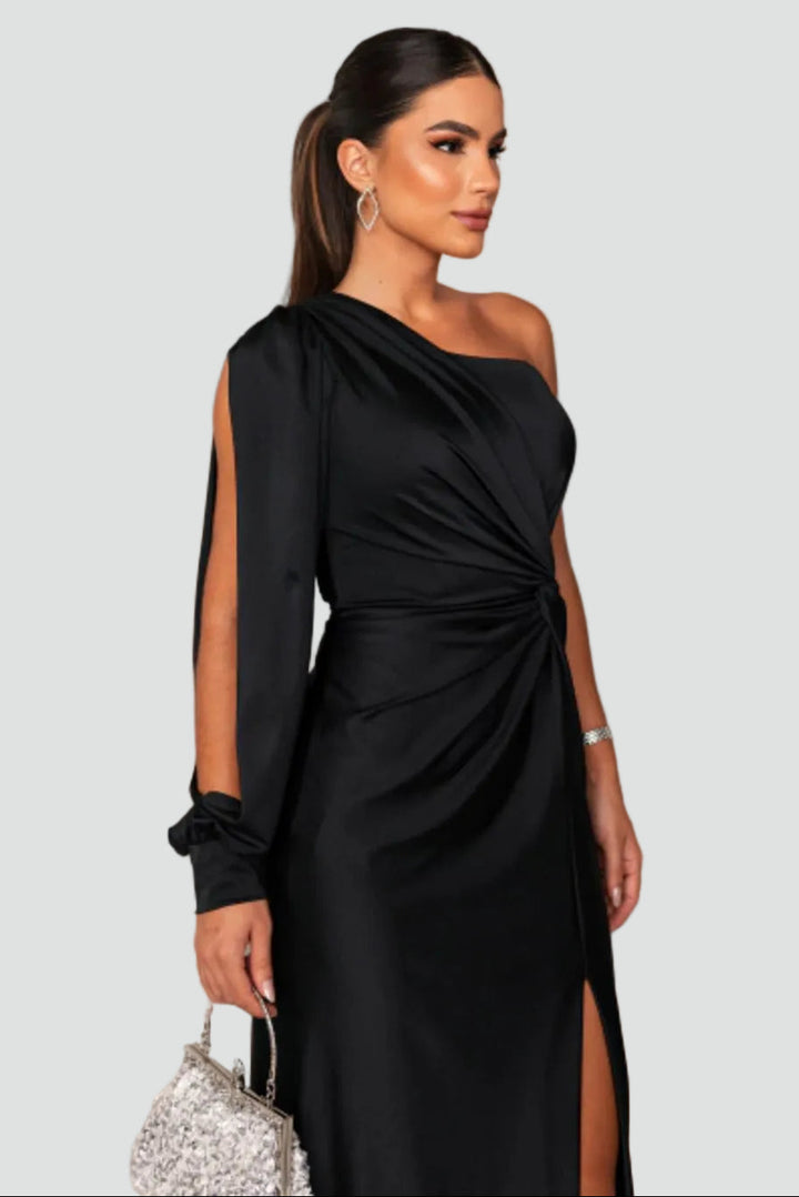 Women's one-shoulder maxi gala dress with slit and draping