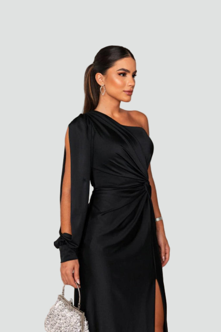 Elegancka sukienka wieczorowa maxi damska na jedno ramię