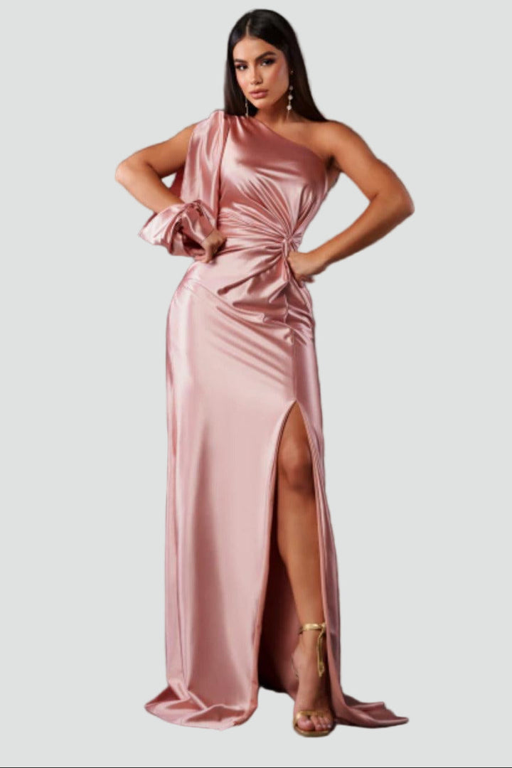 Elegancka sukienka wieczorowa maxi damska na jedno ramię