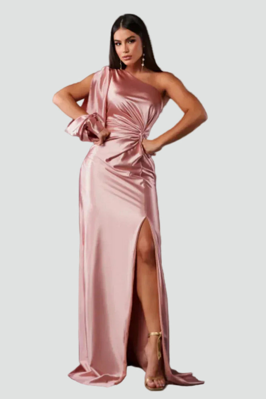 Women's one-shoulder maxi gala dress with slit and draping