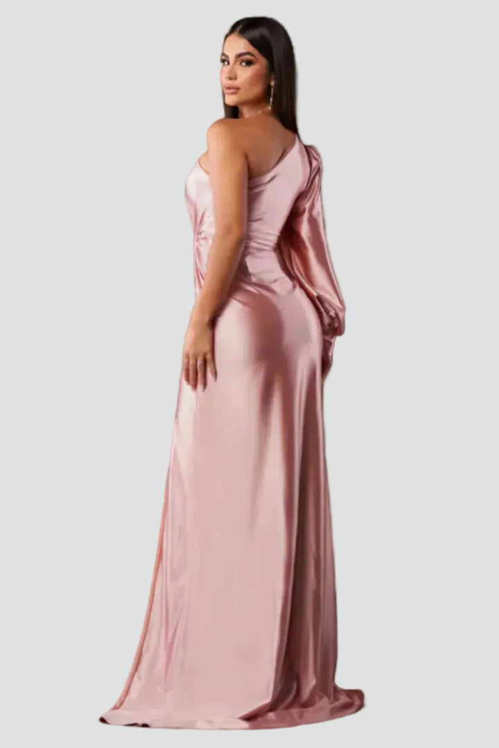 Women's one-shoulder maxi gala dress with slit and draping