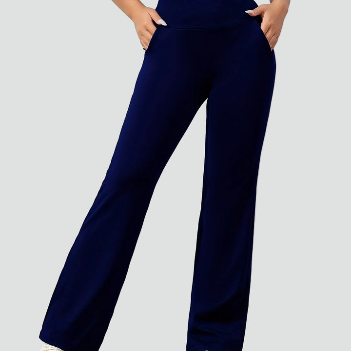 Damskie sportowe spodnie z wysokim stanem i szeroką nogawką