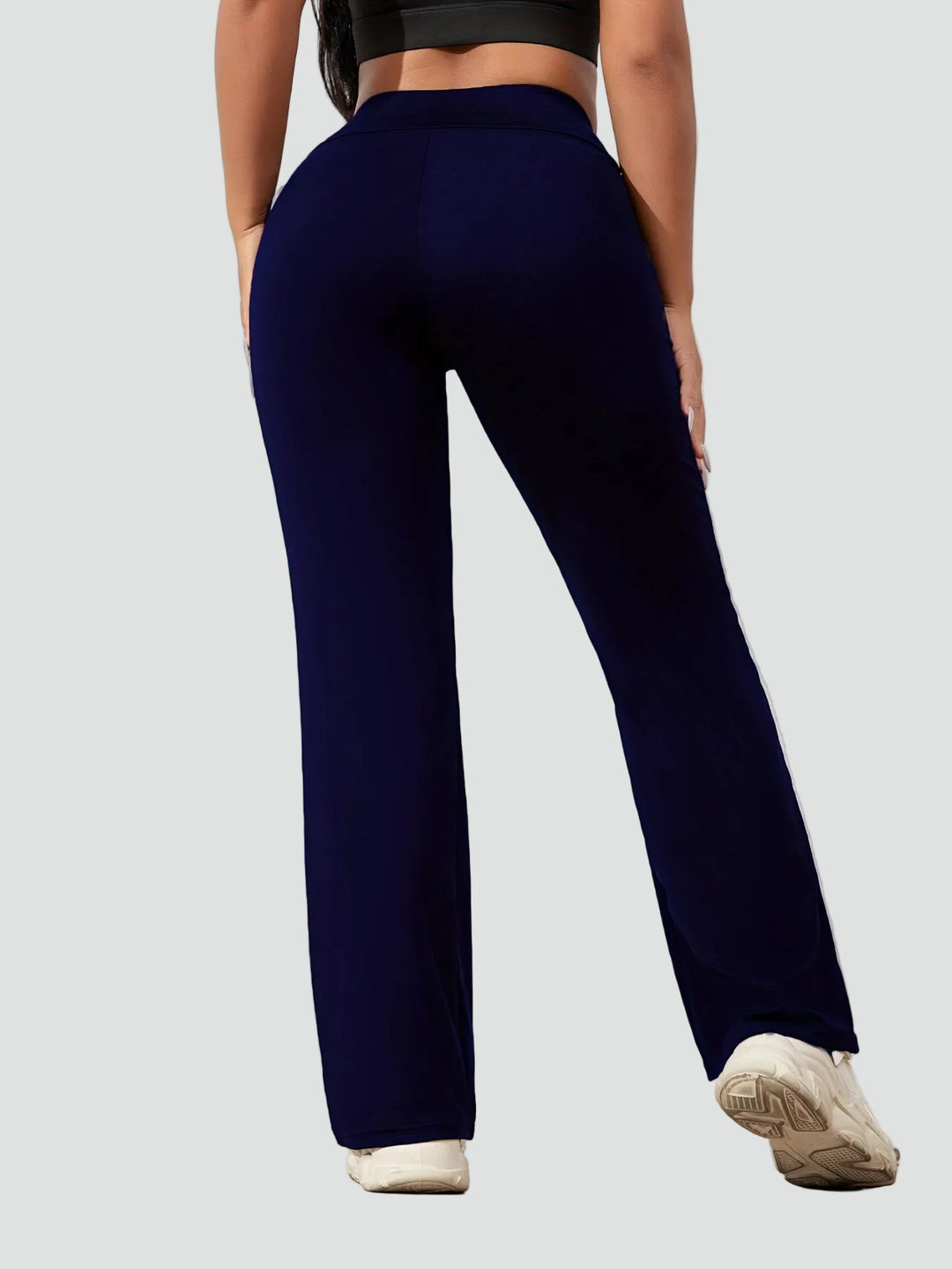 Damskie sportowe spodnie z wysokim stanem i szeroką nogawką