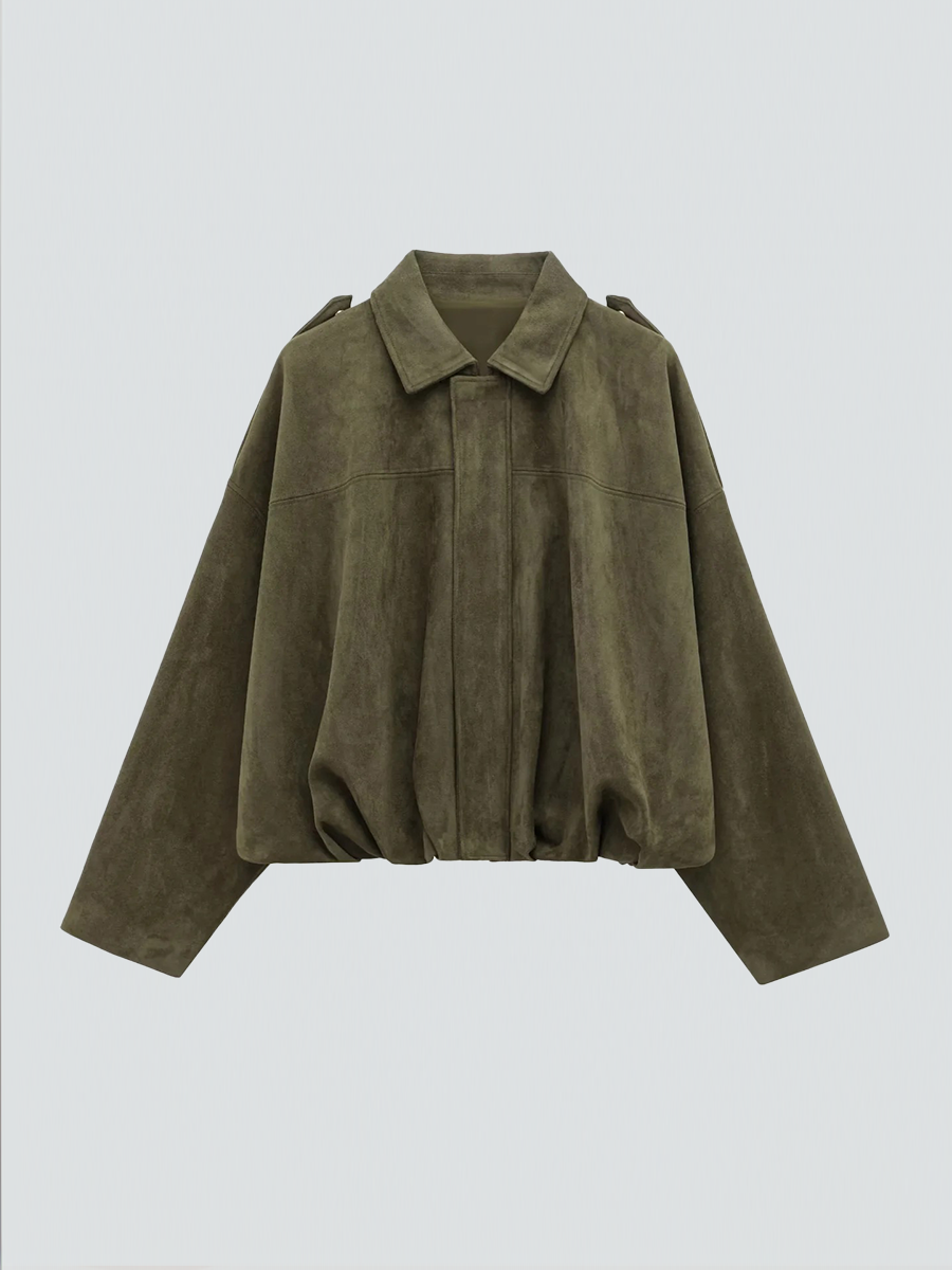 Women's oversized suede bomber jacket with zipper for everyday wear