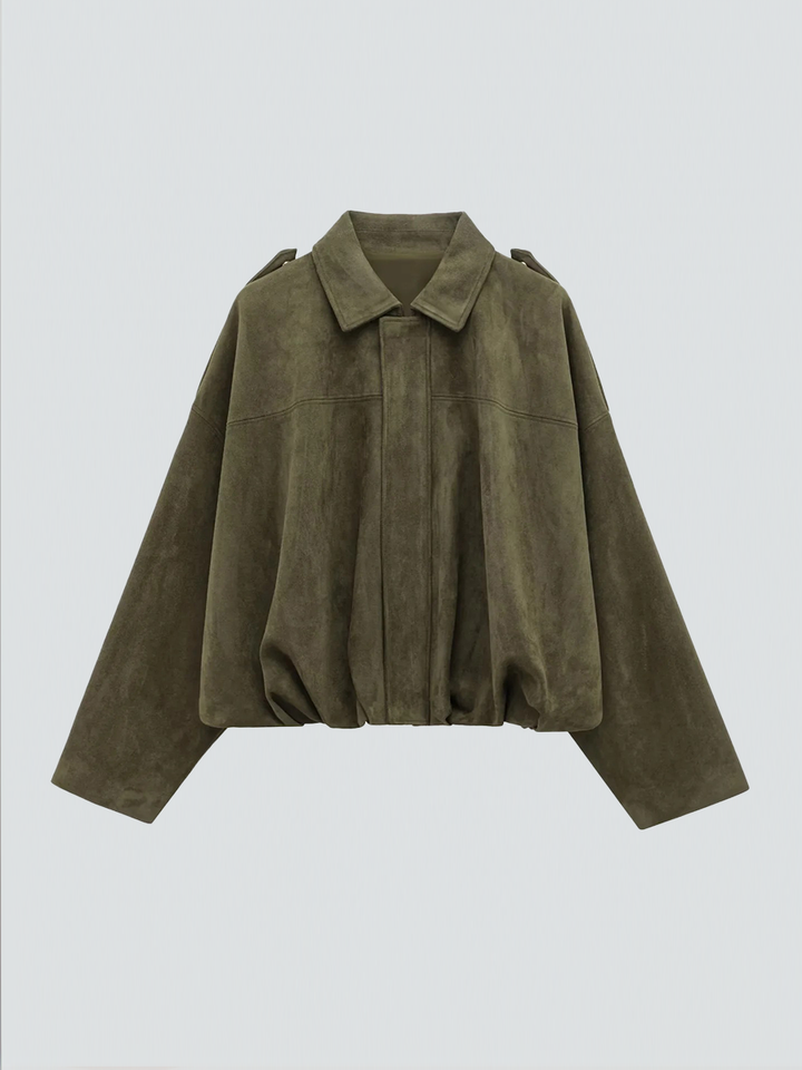 Women's oversized suede bomber jacket with zipper for everyday wear