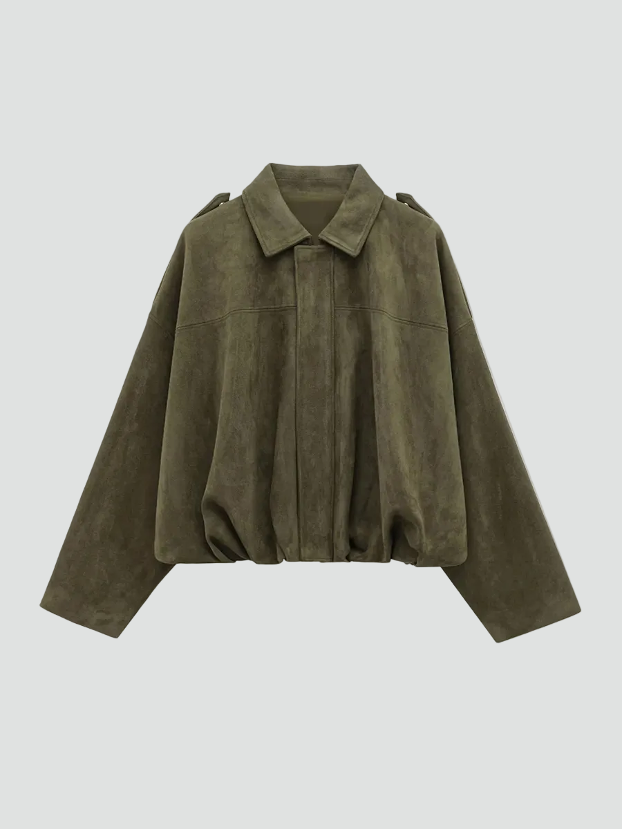 Women's oversized suede bomber jacket with zipper for everyday wear
