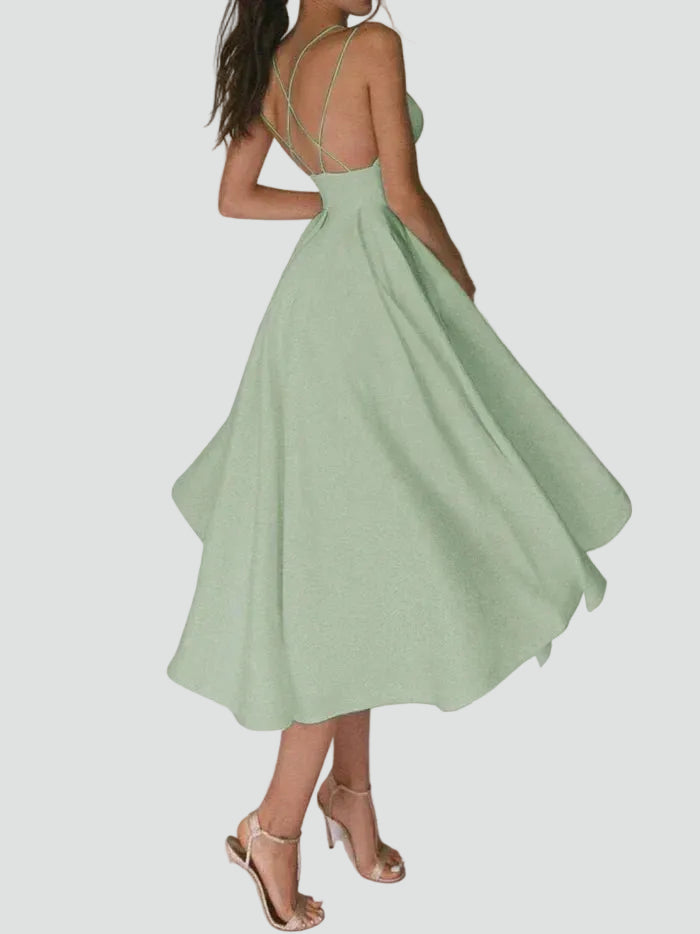 Flared midi cocktail dress with sweetheart neckline for weddings