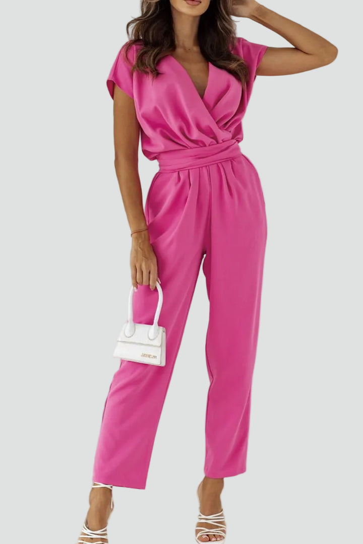 Elegant Women's Jumpsuit with Wrap Neckline and Waist Tie