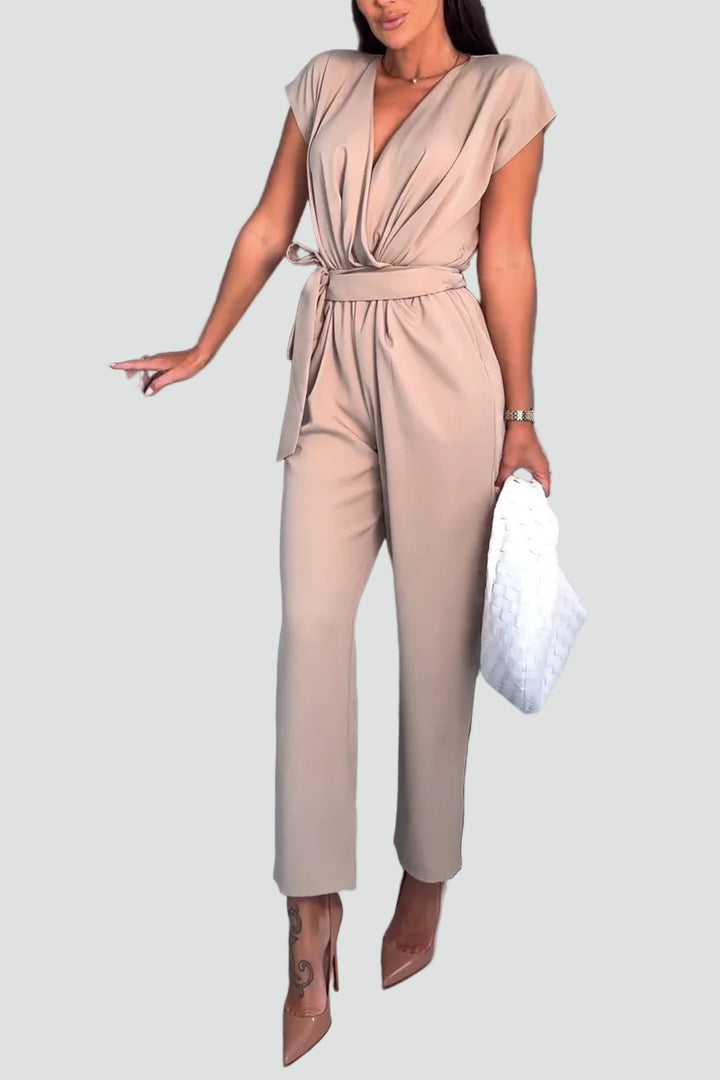 Elegant Women's Jumpsuit with Wrap Neckline and Waist Tie