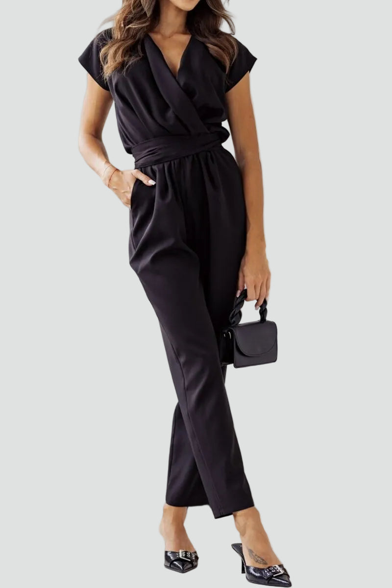 Elegant Women's Jumpsuit with Wrap Neckline and Waist Tie