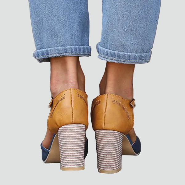 Comfortable women's block heel pumps with ankle strap