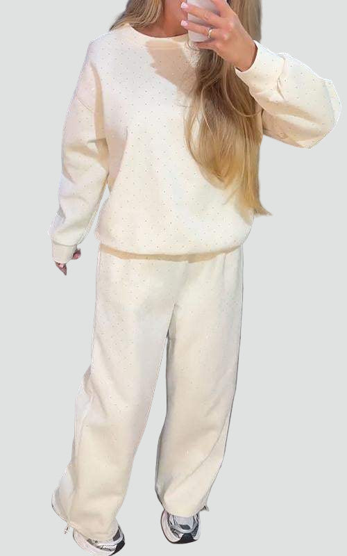 Brokatowy dresowy komplet damski oversize z szerokimi nogawkami