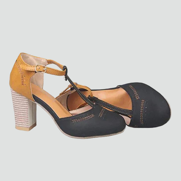 Comfortable women's block heel pumps with ankle strap