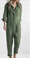 Women's linen jumpsuit with long sleeves and buttons