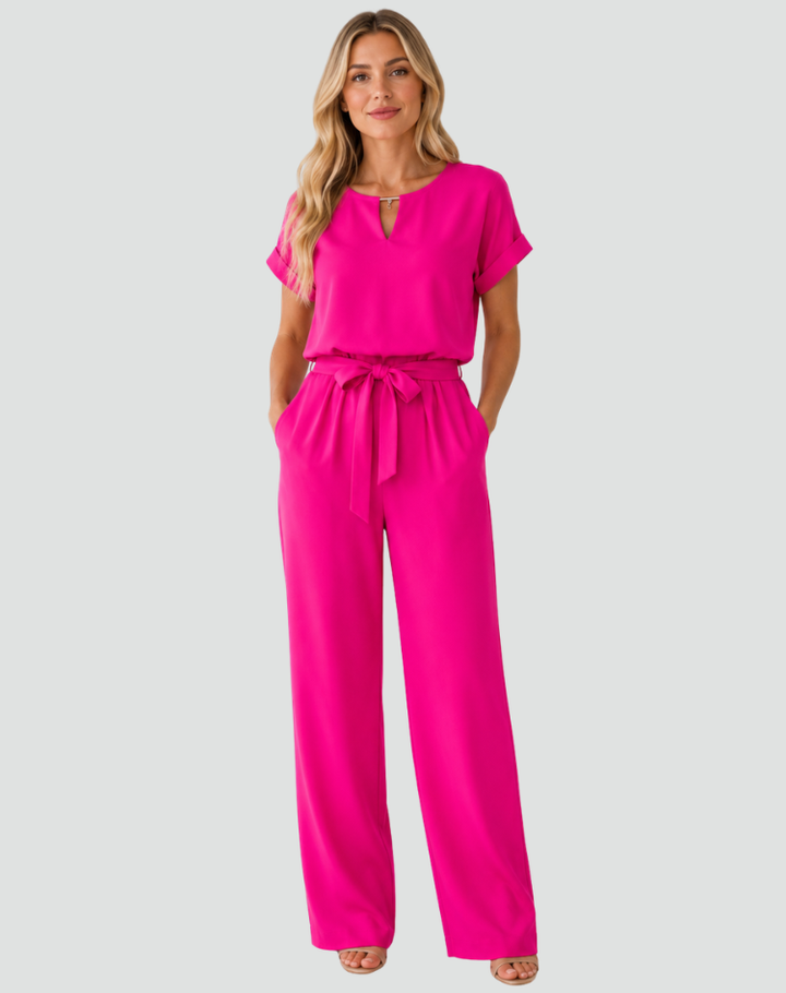 Combinaison à manches courtes avec ceinture pour femme