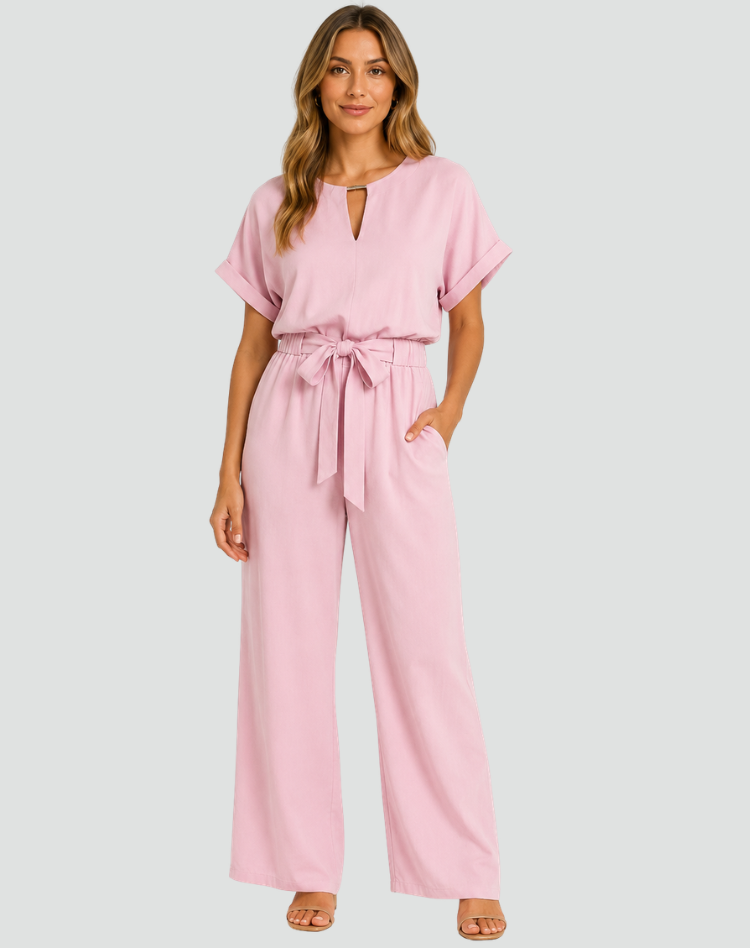 Combinaison à manches courtes avec ceinture pour femme