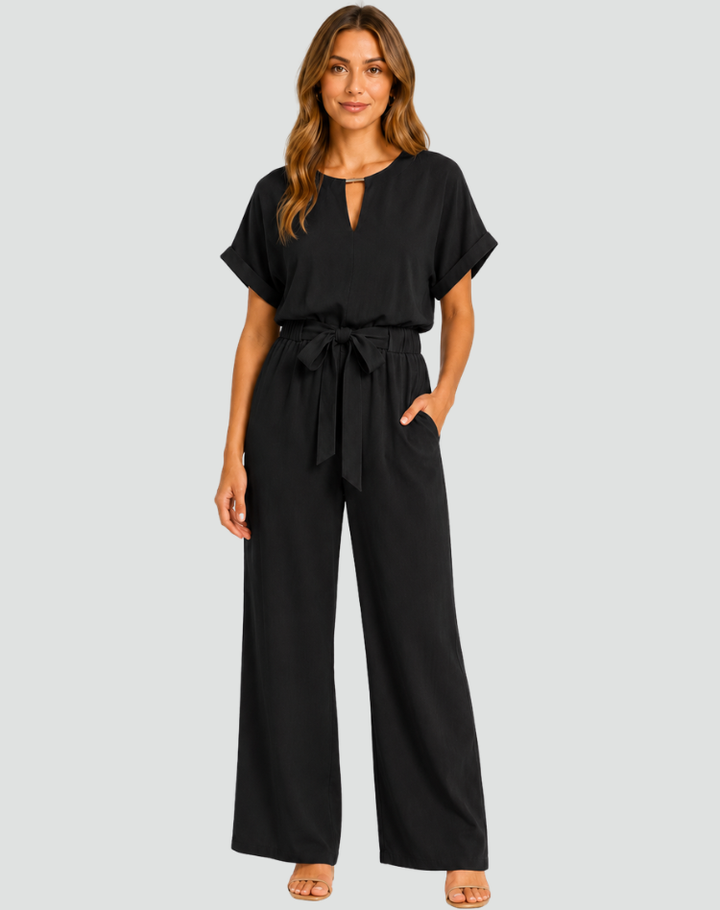 Combinaison à manches courtes avec ceinture pour femme