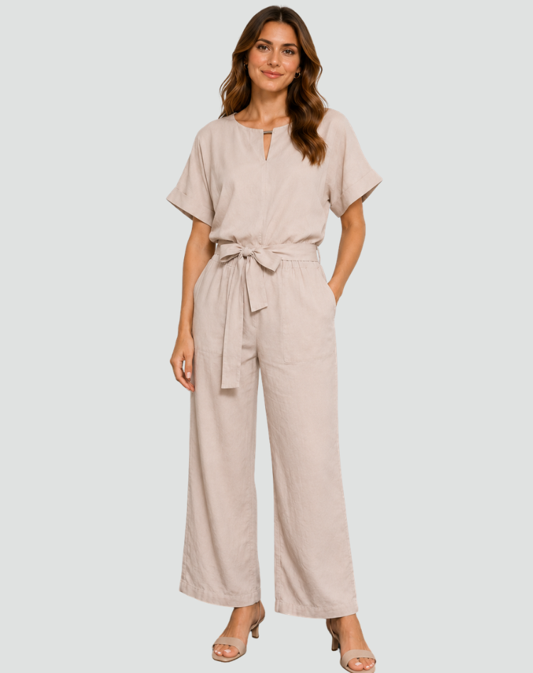 Combinaison à manches courtes avec ceinture pour femme