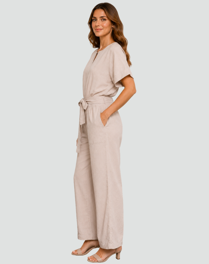 Combinaison à manches courtes avec ceinture pour femme