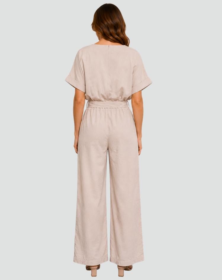 Combinaison à manches courtes avec ceinture pour femme
