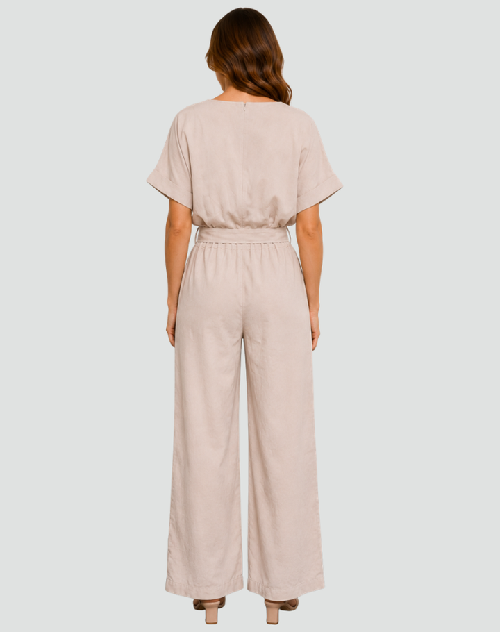 Combinaison à manches courtes avec ceinture pour femme