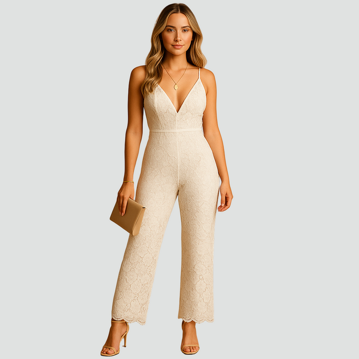 Koronkowy kombinezon z dekoltem w serek i ramiączkami dla kobiet