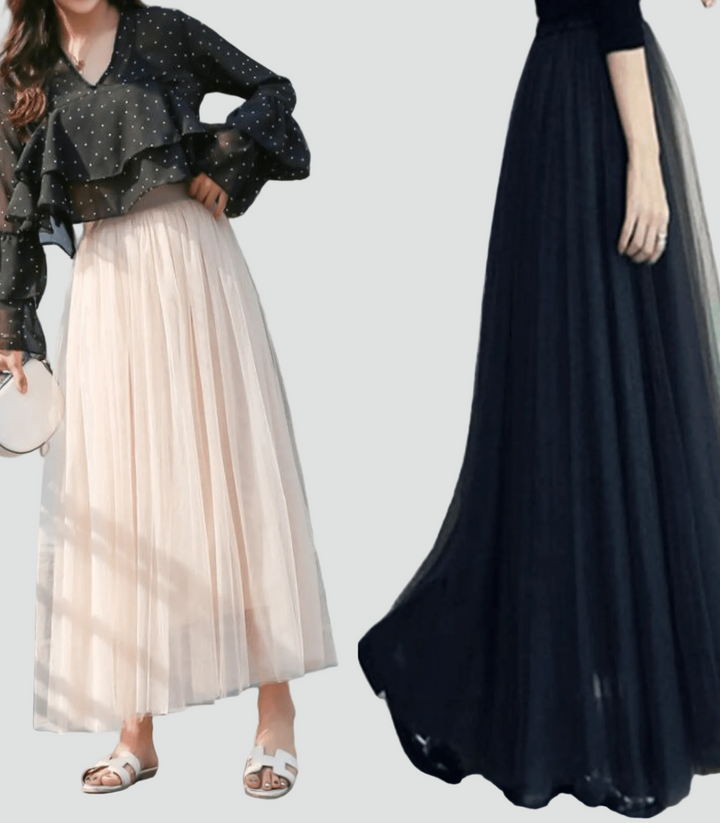 Maxi tulle skirt with high waist and light fit