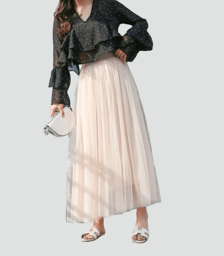 Maxi tulle skirt with high waist and light fit