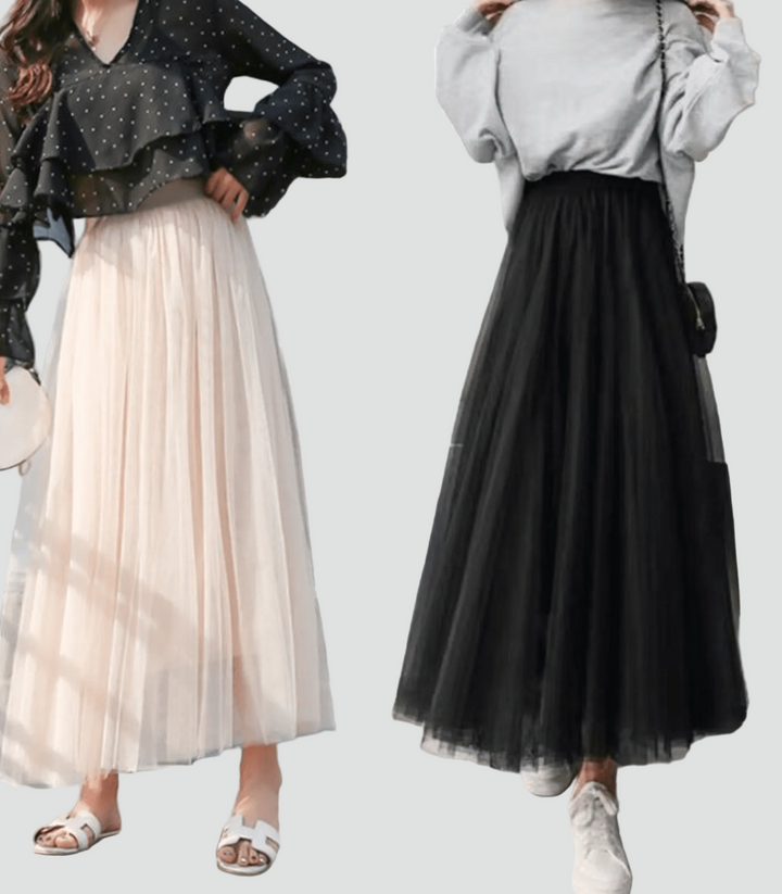 Maxi tulle skirt with high waist and light fit