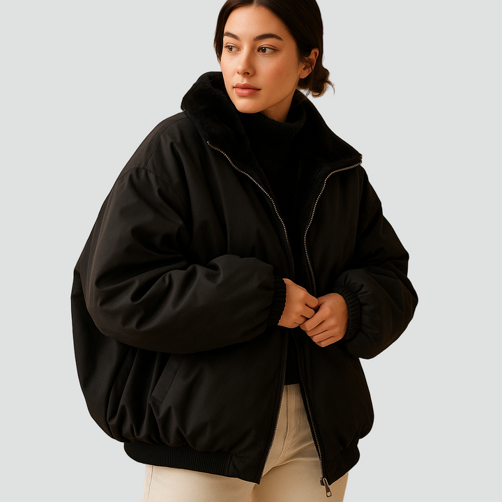 Kurtka bomberka z kołnierzem ze sztucznego futerka i ociepleniem dla kobiet