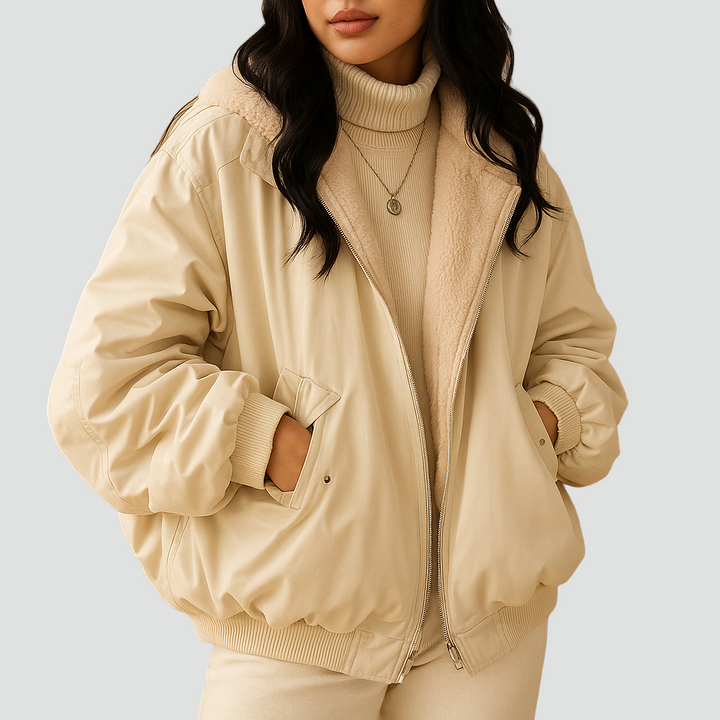 Kurtka bomberka z kołnierzem ze sztucznego futerka i ociepleniem dla kobiet