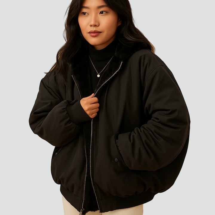 Kurtka bomberka z kołnierzem ze sztucznego futerka i ociepleniem dla kobiet