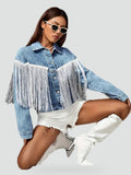 Veste pour femme à franges en denim classique
