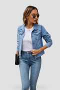 Veste en jean pour femme à boutons, coupe classique en denim