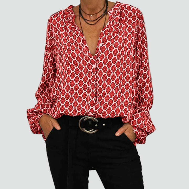 Lekka damska bluzka z dekoltem V i długim rękawem