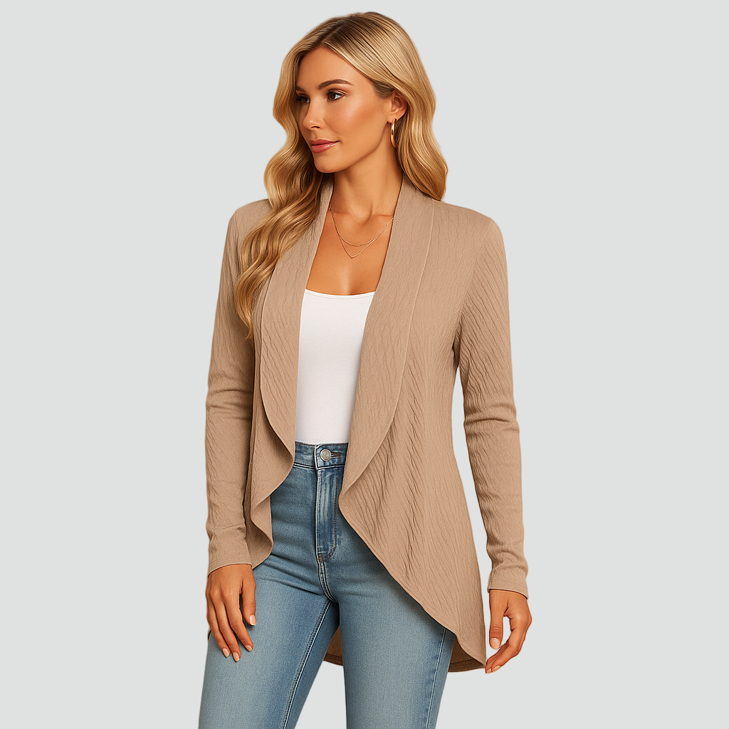 Prążkowany kardigan dla kobiet z drapowanym przodem