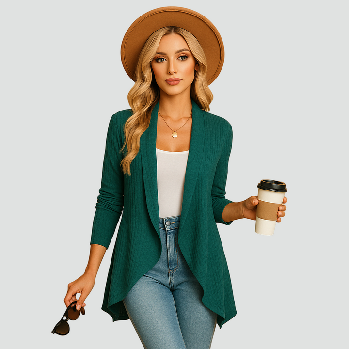 Prążkowany kardigan dla kobiet z drapowanym przodem